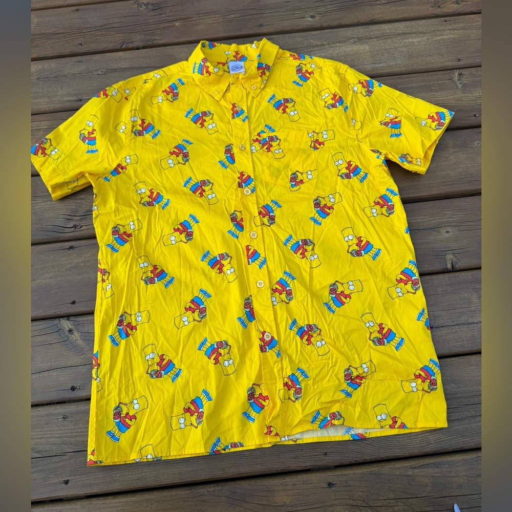 The Simpsons Shirt Medium Yellow Mad Engine Button Up Bart Squishee Collared 90s